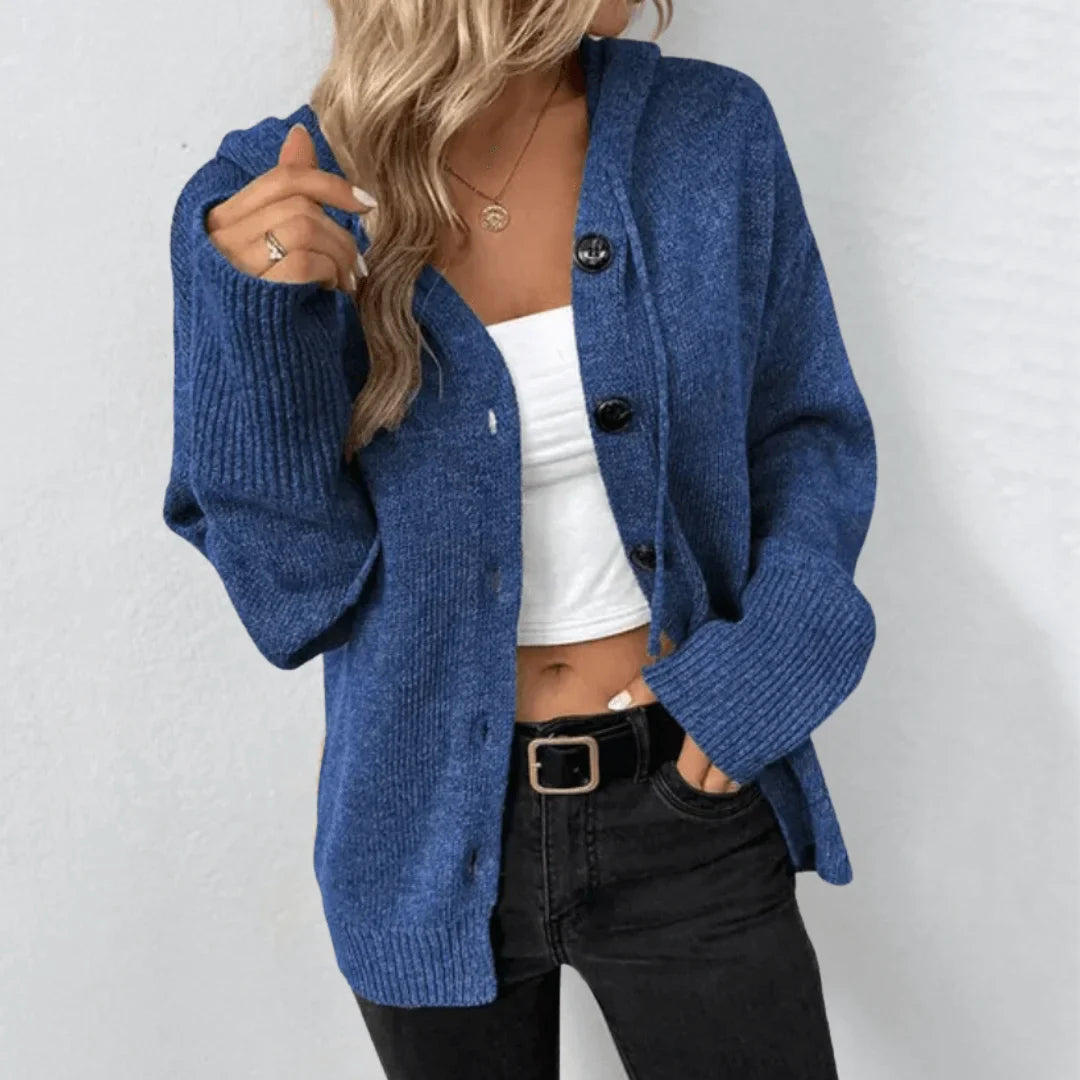 Damen Strickjacke mit Knöpfen und Kapuze