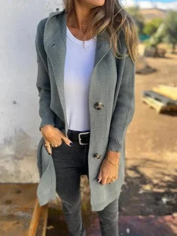 Damen Strickjacke mit Schalkragen und Knopfverschluss