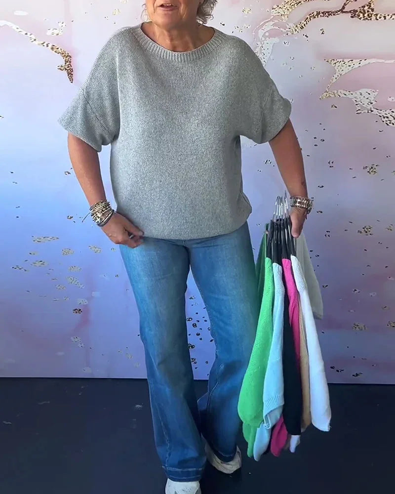 Damen Strickoberteil mit lockerer Passform und Rundhals