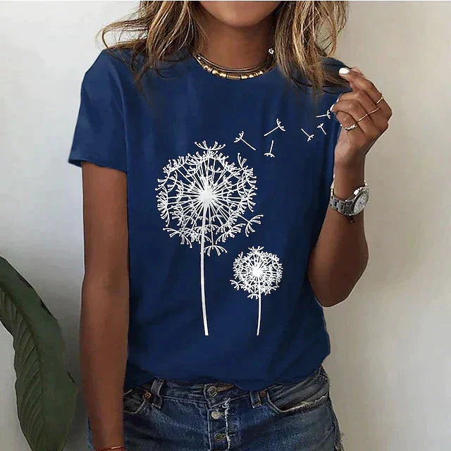 Damen T-Shirt mit Dandelion Print und kurzen Ärmeln