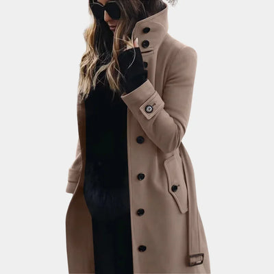 Damen Trenchcoat mit hohem Kragen und eleganten Knöpfen