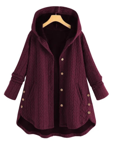 Damen Strickjacke mit Kapuze und Knöpfen