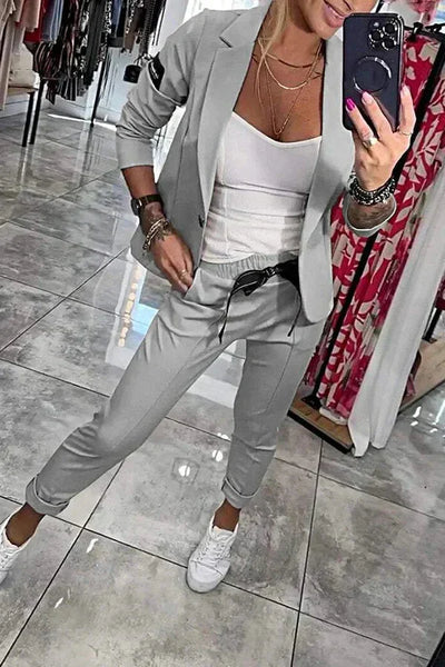 Damen Zweiteiler Anzug mit Joggerhose und Blazer für Alltag
