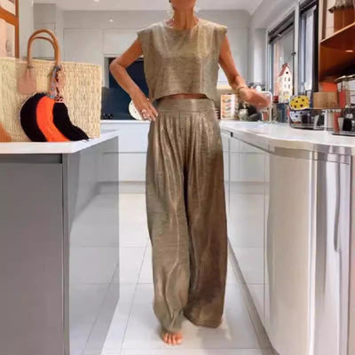 Laura – Modisches glänzendes Weste mit weitem Beinanzug