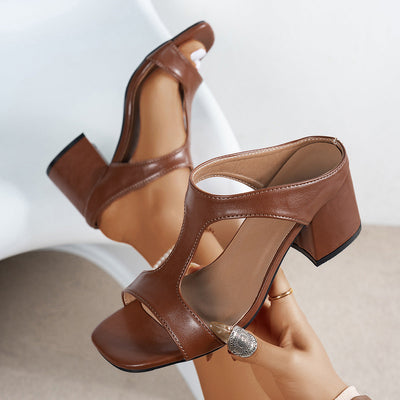 Aubree - Modische Leder Sandalen Mit Dicken Absätzen