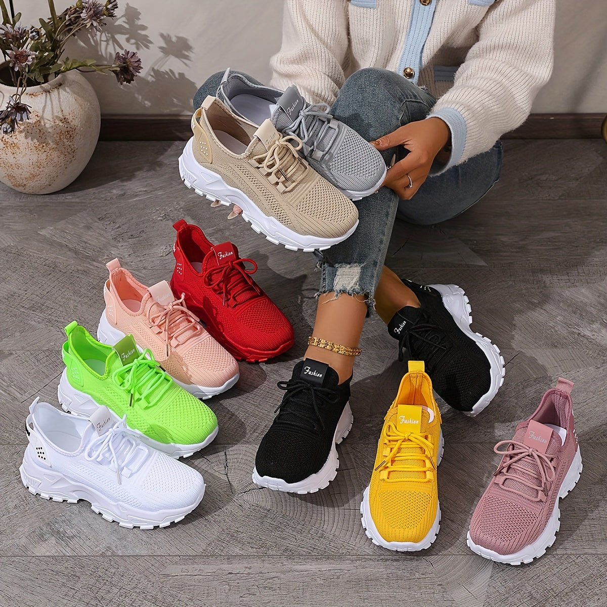 Lou Bequeme Atmungsaktive Knit Sneakers für Damen