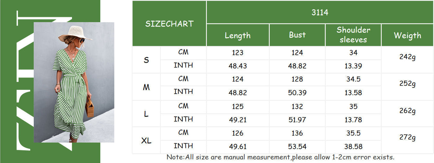 Melanie – Gestreiftes Kleid mit Kreuz-V-Ausschnitt und Schnürung
