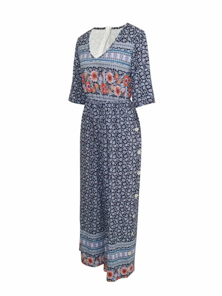 Nerina – Vintage Jumpsuit Im Boho Stil Mit Blumen Drucken