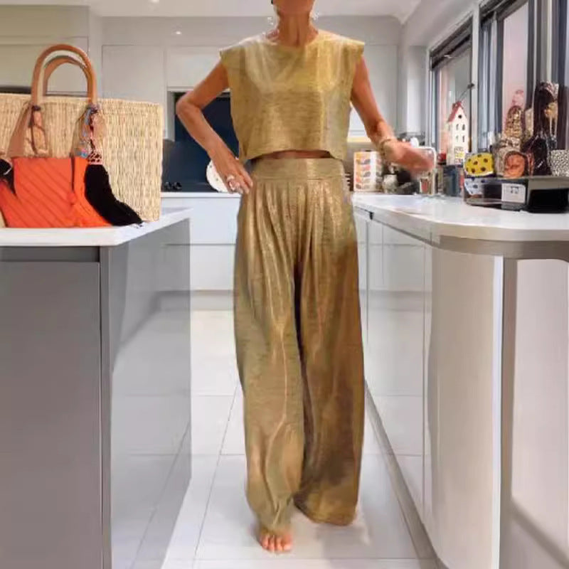 Laura – Modisches glänzendes Weste mit weitem Beinanzug