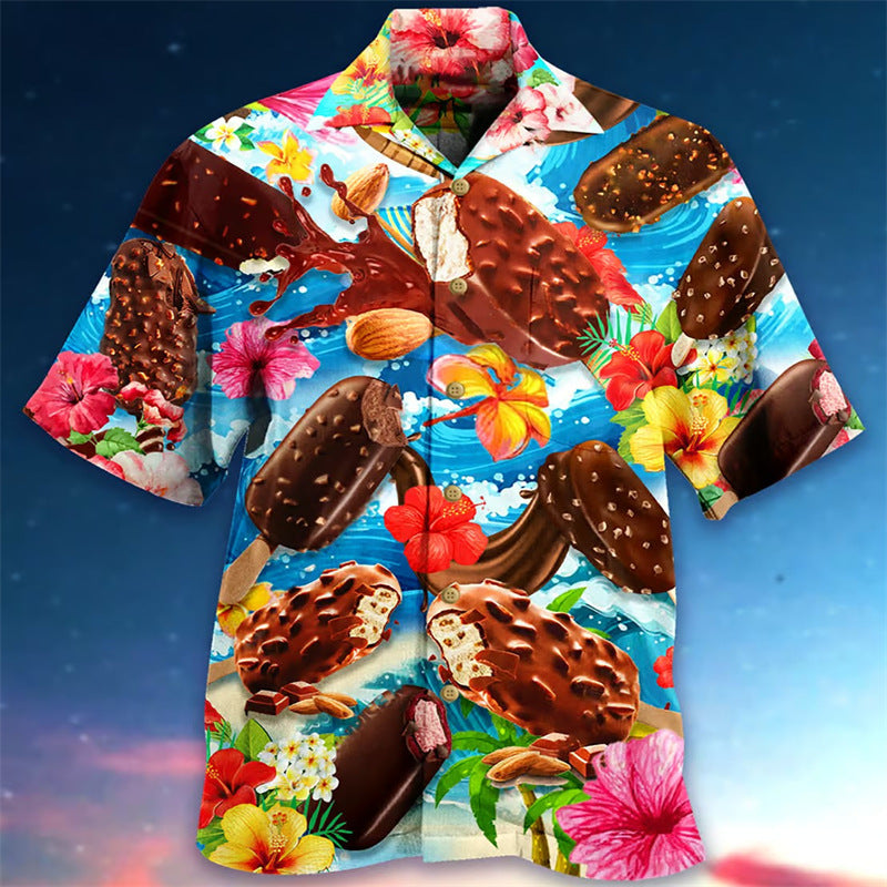 Herren Hawaiihemd mit Eiscreme-Motiv – Buntes Retro Sommer Freizeit Party Shirt