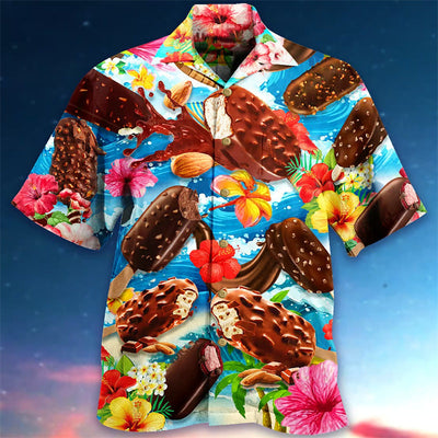 Herren Hawaiihemd mit Eiscreme-Motiv – Buntes Retro Sommer Freizeit Party Shirt
