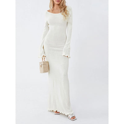Heidi-Mode | Langärmliges Strickmaxikleid Weiß