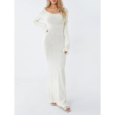Heidi-Mode | Langärmliges Strickmaxikleid Weiß