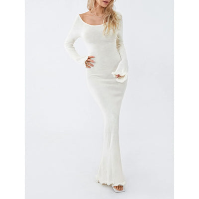 Heidi-Mode | Langärmliges Strickmaxikleid Weiß
