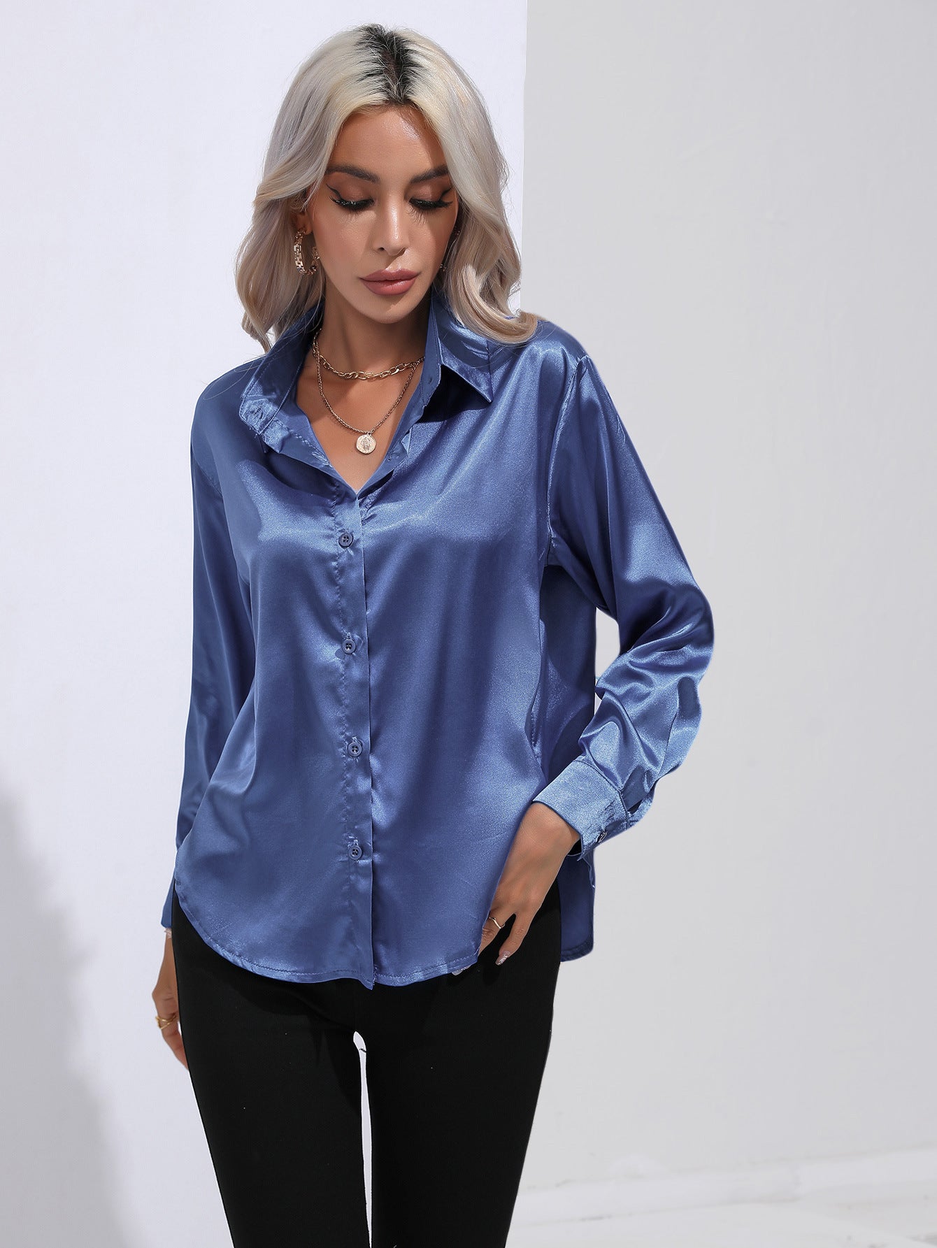Damen Satinbluse Elegant Klassisch Büro & Festliche Anlässe