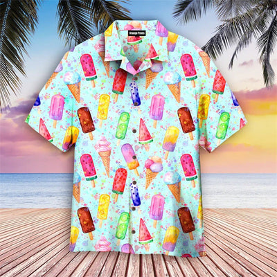 Herren Hawaiihemd mit Eiscreme-Motiv – Buntes Retro Sommer Freizeit Party Shirt