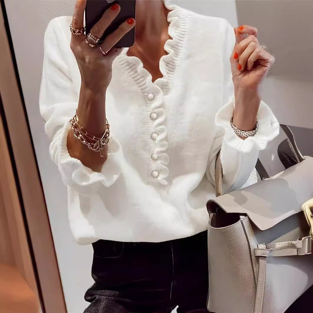 Tara – Winter V-Ausschnitt Rüschensweater aus Strick