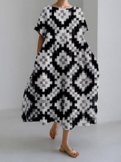 Damen Maxikleid Retro Kunststil mit Blumenmuster – Sommerkleid für Alltag & Urlaub, lockerer Schnitt