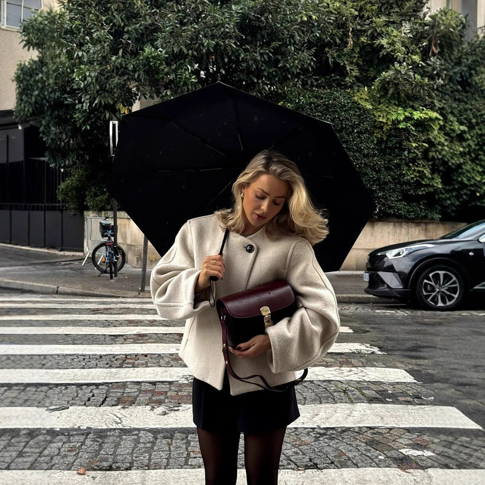 Delilah - Gepolsterter Wollmantel Quadratischer Kragenwärme