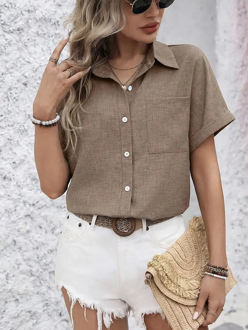 Avina - Elegantes Kurzarm Hemd Mit Tasche