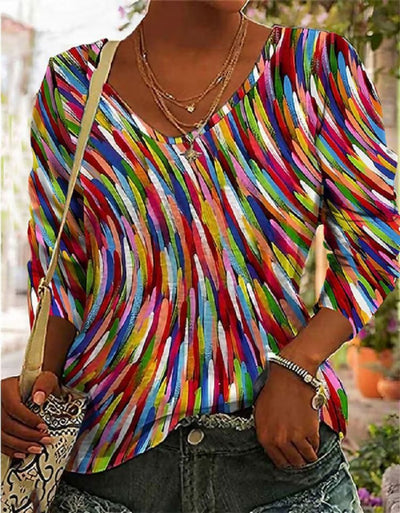 Damen Künstlerisches Retro Langarmshirt mit Abstraktem Muster – Bequemer Pullover für Freizeit & Alltag