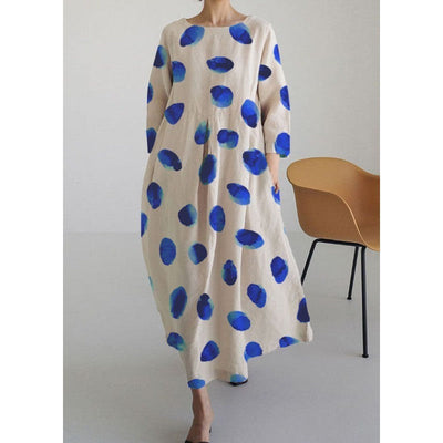 Damen Maxikleid Retro Kunststil mit Blumenmuster – Lockeres Sommerkleid für Alltag & Urlaub