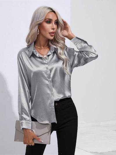 Damen Satinbluse Elegant Klassisch Büro & Festliche Anlässe