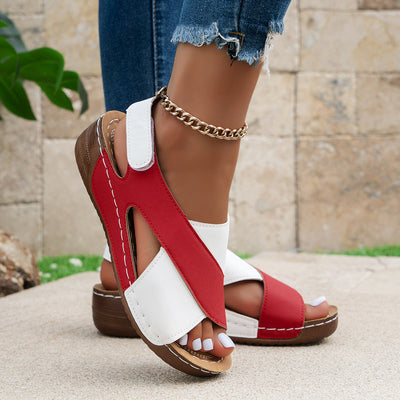 Jessica – Sommer Wedges Sandalen mit farbblockiertem Kreuzriemen Design