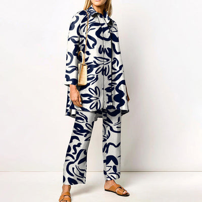 Damen Zweiteiler Set mit 3D-Muster – Eleganter Freizeit-Look für Alltag und Büro