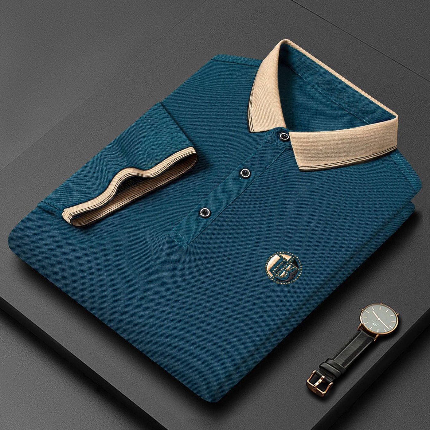 Patrick – Besticktes Pique-Lapel T-Shirt mit Strasssteinen