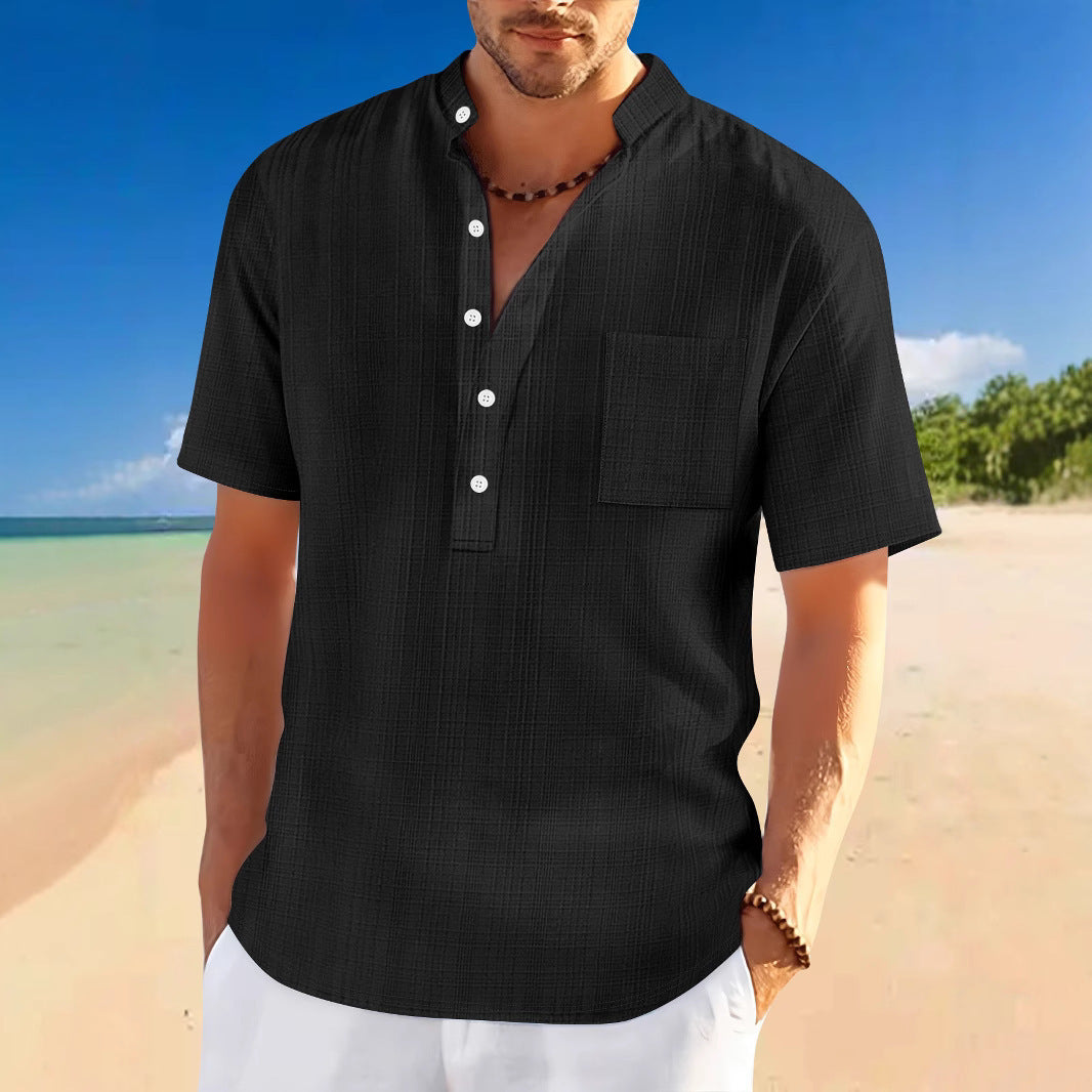 Steven – Kurzärmeliges Freizeit-Henley-Shirt mit Stehkragen