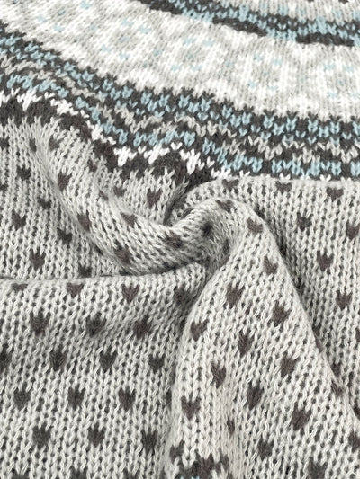 Norweger Grobstrickpullover | Langarm mit Retro Geometrischem Muster