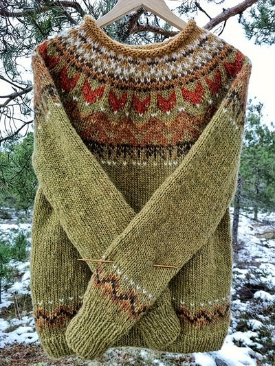 Norweger Grobstrickpullover Damen | Strickmuster Mit Langem Ärmel