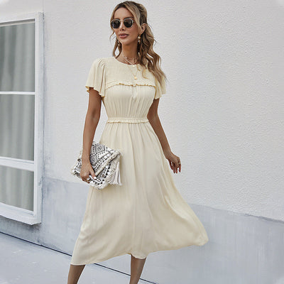 Lucy - Langes Kleid mit kurzen Ärmeln und hoher Taille
