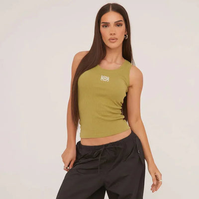 Lina | Geripptes Tanktop mit Stickerei