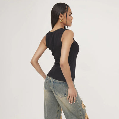 Lina | Geripptes Tanktop mit Stickerei