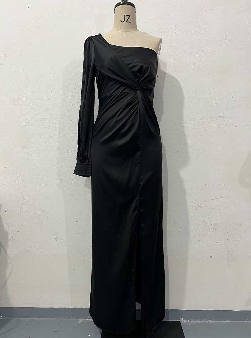 Clara – Einseitiges, geteiltes Kleid mit langen Ärmeln für Damen