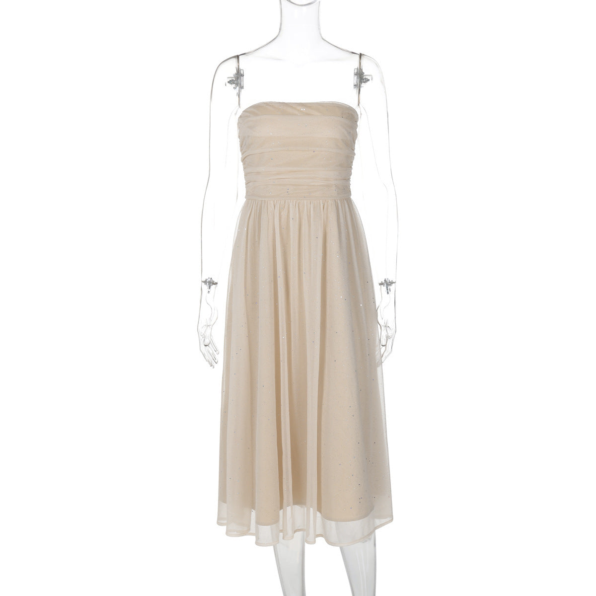 Francesca – Elegantes Kleid mit Pailletten in reinem Farbton und doppelter Schicht