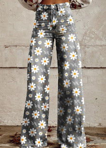 Damen Weite Jeans mit Boho-Print und künstlerischem Muster – Streetstyle & Festival Mode