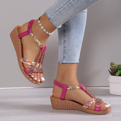 Georgina – Bequeme Wedges Sandalen mit Strass für den Sommer in Übergrößen