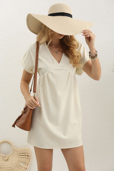 Charlotte – Lässiges, lockeres Kleid in einfarbig mit V-Ausschnitt