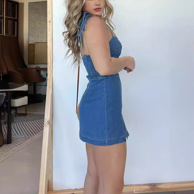 Wendy – Schickes Denim-Kleid mit Trägern und Rückenreißverschluss für den Sommer