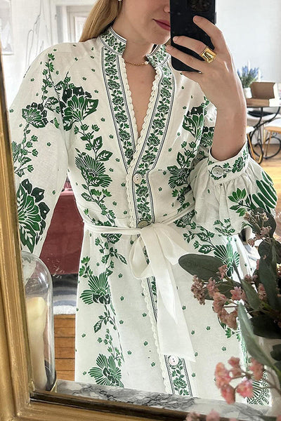 Elke | Bedrucktes langärmeliges Maxikleid