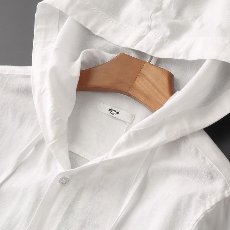 Damen Freizeit Leinen-Hemd mit Kapuze und Streifen – Lässiger Stil für Alltag & Freizeit