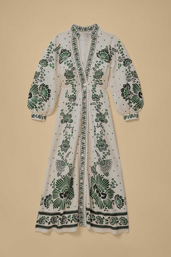 Elke | Bedrucktes langärmeliges Maxikleid