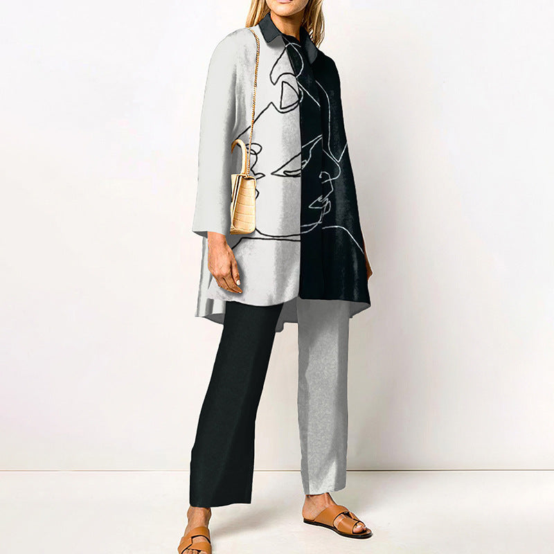 Damen Zweiteiler Set mit 3D-Muster – Eleganter Freizeit-Look für Alltag und Büro