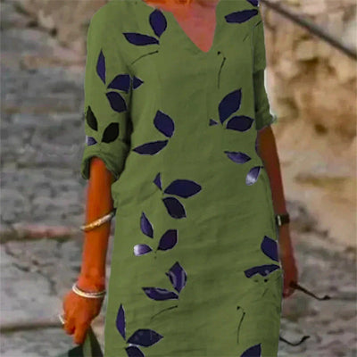 Damen Freizeitkleid mit Blattmuster – Modisches Sommerkleid für Alltag und Urlaub