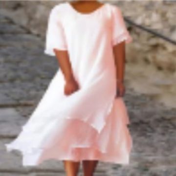 Jacqueline – Modisches lässiges zweilagiges kurzes Kleid mit Rundhalsausschnitt