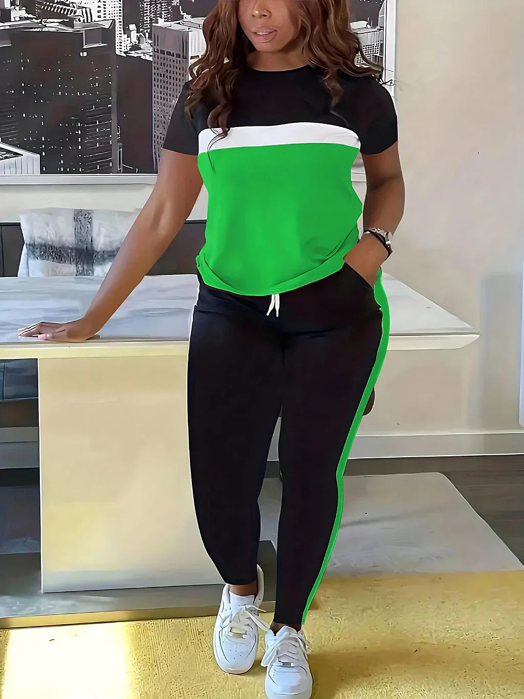 Fotini - Sommer Modischer Kontrastreicher Bunter Sportlicher Anzug