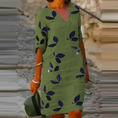 Zadie – Atemberaubendes Sommer Kleid Mit Blatt Ausdrucken